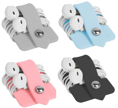 DOKRIN Enrouleurs de câbles électriques,4 serre-câbles en silicone avec enrouleurs encliquetables et attaches de rangement pour câbles de bureau