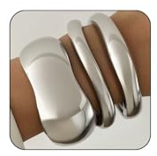 RchSLK 3Pcs Chunky Silver Bangles Bracelets for Women, Spring Hinged Big Stackable Bangles Set, Trendy Cuff Bracelet Stack Fashion Jewelry Gifts (silver)