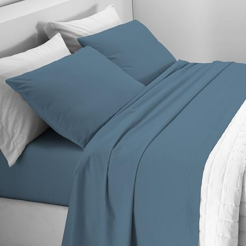 Riad Arredo Mahome Set Completo Letto Tinta Unita in Pregiata Flanella 100% Cotone con Trattamento Antipalline - Completo Lenzuola Calde Morbide Artigianali Alta Qualità Made in Italy (Blu, Francese)
