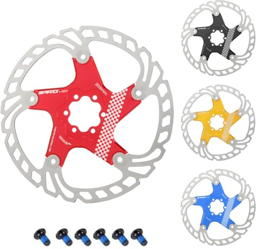 CYSKY cykel bromsskiva med 6 skruvar 140mm/160mm/180mm/203mm CNC-fräsade rostfria svävande kullagerade bromsskivor för ebike, racercykel, MTB, BMX, Fatbike, Gravelcykel (Röd, 203mm)