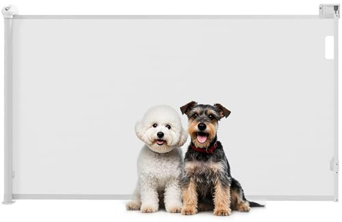 PawHut Cancellino per Cani Piccoli Estensibile 0-125 cm, Cancelletto per Animali Retrattile con Chiusura Automatica per Porte e Corridoi, Bianco