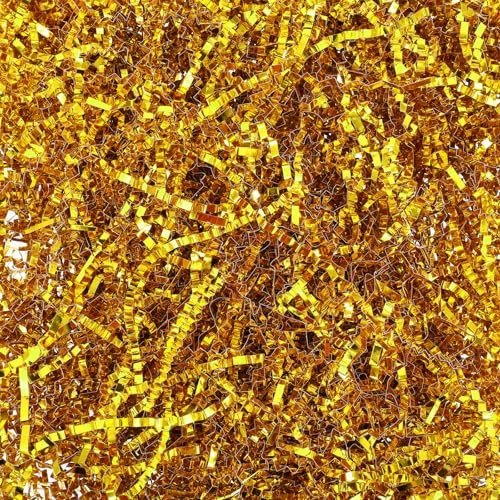 100Grams Crinkle Paper Filler, Gold Crinkle Cut Paper Shred Filler for Gift Box Filler Paper, Basket Filling Shreds, Easter Grass Filler, Metallic Gift Wrapping Filler, Iridescent Paper Shreds