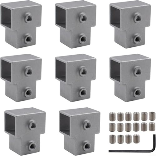 8 conectores de tubo cuadrado en forma de T de 3 vías para tubos de aluminio de 25 mm, accesorios de junta de acero para cobertizos de jardín, vallas y marcos de invernadero (A)