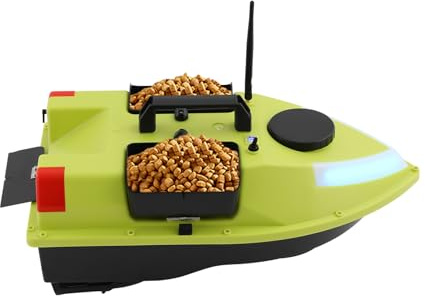 Deurqund Barco de alimentación con GPS, barco de pesca 600 m RC cebo barco con 2 x 5200 mAh batería, 3 cajas de cebo, barra de luz LED de 7 colores, pesca nocturna, barco de cebo de pesca, retorno