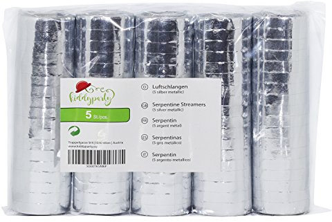 Stelle filanti KIDDYPARTY argento metallico, pacco da 5 qualità PREMIUM, 5 pezzi metallici/bianchi. Ideali come decorazione per nozze d’argento, compleanni, eventi, carnevale e capodanno