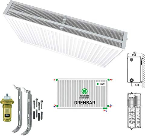 Belrad Radiatore di tipo 33, piatto, universale, con 6 connettori, moderno, compatto e a risparmio energetico, adatto per il montaggio a parete, ideale per soggiorno, bagno e WC degli ospiti