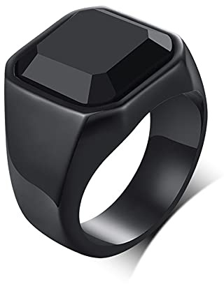 Flongo Herrring rostfritt stål tumband ring klassisk svart sten ring för bröllopsdag förlovning män accessoarer