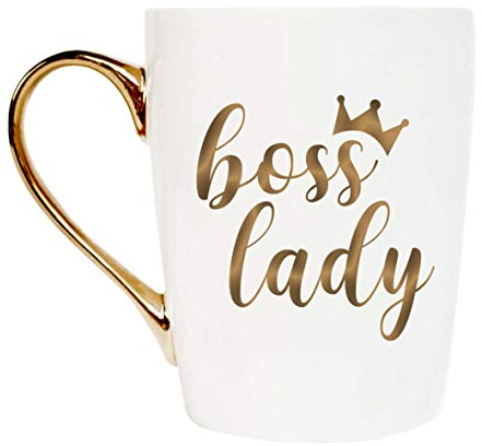 MaySunset Funny Gold Ceramic Coffee Tea Cup Boss Lady Coffee Mug for Women Mother Wife Best Friend Sister Birthday Christmas, 12 ounces
