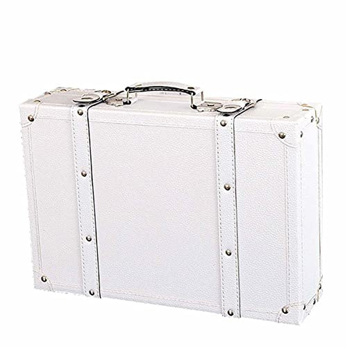 XJJUN Valigia Vintage, Bagagli in Pelle Valigia Bianca per Riporre Oggetti in Scatola di Legno per Foto per Vetrine della Stanza dei Campioni (Colore : White, Taglia : 45x30x14cm)