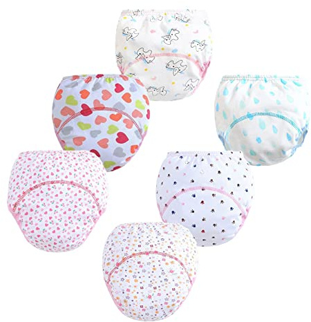 FedMois Culotte Apprentissage Propreté Garcon Fille Culotte d'apprentissage Enfant Lavable, Lot de 6, Fleurs, 2-3 Ans