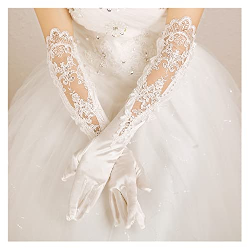 AGOUNOD Frauen Hochzeitshandschuhe 45 cm Neue Elfenbein Lange Finger Braut Hochzeit Mädchen Dame Performance Party Spitze Handschuhe Für die Hochzeit Dinnerparty (Color : Ivory)