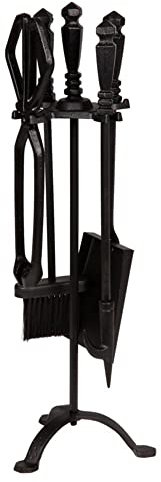 SAVING HUB 5 Piece Companion Set Fireplace Tools - Indoor Accessories for Coal Wood Fires Burner Cast Iron Toolset - Includes Brush, Tongs, Shovel, Poker Fireset Kit Black (Temple Set 24)