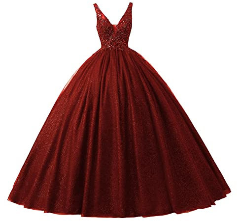 Engerla Women's Off Shoulder Burgundy Quinceanera Dress Sequined Applique Formal Party Prom Ball Gowns US12