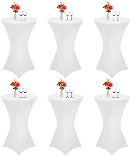Showgeous 6er-Set Stretch Stehtisch Husse für Bistrotisch Ø 60-65 cm,Hussen Stehtische Weiß 60 cm,Verstärkung im Fußbereich,Stretchhusse Weiß Hussen für Stehtische und Bistrotische