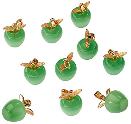 COGCHARGER 10 Pieces Apple Gemstone Charm Pendant Crystal Quartz Healing Natural Stone Pendants Green Gold Buckle for Jewelry Necklace Earring Making Crafts