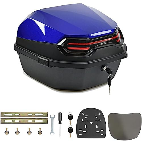 NUACOS 35L Coffre de Moto Universel Top Case éTanche Casques de Coffres et Bagages pour Quad ABS Queue Boîte avec Dossier,Verrouillable Motos Top Box pour Scooter/Motorcycle,Blue c,16 * 16 * 11in