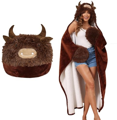 MSISILY Wearable Blanket with Sleeves Women, Highland Cow Personalised Blanket, Thicken Fleece blanket Snuggle Blankets for Birthday