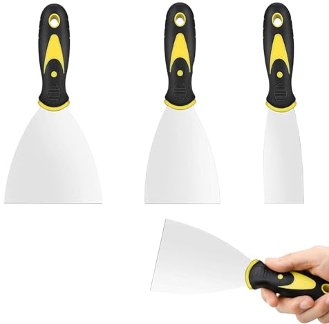 3 Pack Stainless Steel Wallpaper Scraper Tool Set - High-Quality Filling Putty Knife Scraper for Wallpaper Steaming, Paint Stripping, and Drywall Repair - Metal Blade Scraper with Plastic Handle