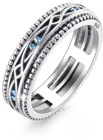 REDSUN Fidget Ring Spinner 925 Sterling Silber Evil Eye Ring für Angst Männer Frauen Anti Stress Ringe Herren Schmuck für Männer Frauen Mädchen