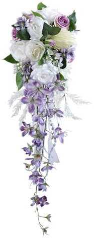 LEYILE Bridal Bouquet, Teardrop Artificial Rose Bouquet, Bridesmaid Long Bouquet for Wedding