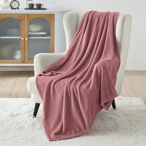 Bedsure Fleece Throw Blanket for Sofa - Soft Cosy Fluffy Blankets for Bed, Warm Single Throws for Audlts, Dusty Rose, 130x150 cm