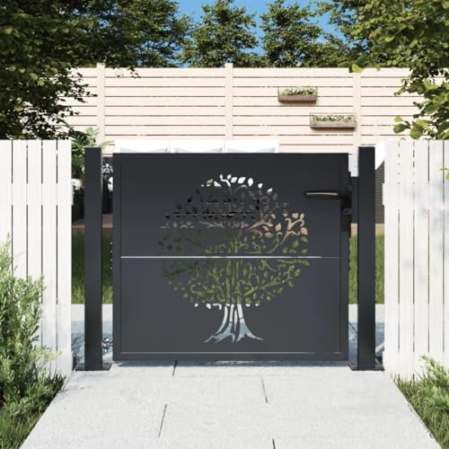 Juroupi Garden Gate Anthracite 105x80 cm Steel Tree Design,Gate Garden Gate,Garden Entrance Security Gate,Garden Fence Gate-153154