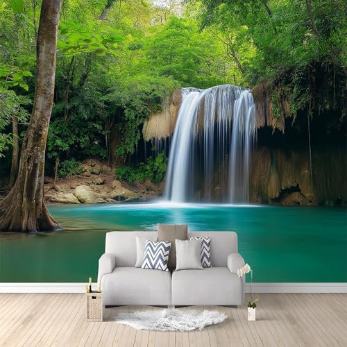 Papel de Pared Paisaje Río Plantas Papel pintado tejido no tejido Decoración Papel Tapiz Papel Pared 250 x 175 cm Decoración De Pared Sala Cuarto Oficina Salón Dormitorio Verde Azul