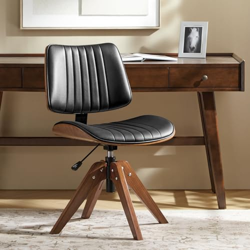 HULALA HOME Faux Leather Home Office Desk Chair No Wheels, Black
