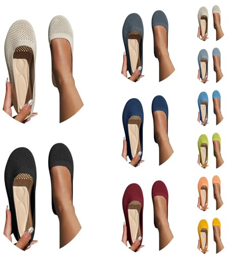 POIUIYQA Zapatillas de Bailarina Antideslizantes para Mujer, Cómodas, Transpirables, Verano, Deportivas, Planas, Negro, Talla 36 EU
