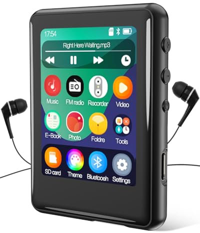 MP3 Player with Bluetooth 5.3,Tokemisc 16GB Full Touchscreen Kids Portable Music Device with Speaker,FM Radio,E-Book,Built-in Micro SD Card Slot,Earphones Included,Max 512GB Expand