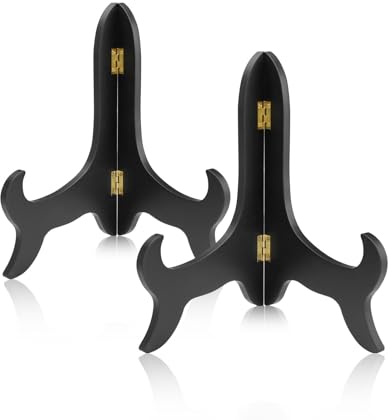 Yitexin 2 pezzi porta piatti da esposizione, Legno decorativo Vintage piedistallo per cucina Arredamento per la casa porta foto da tavola Cavalletti Opere d'arte (Nero, 20 cm)