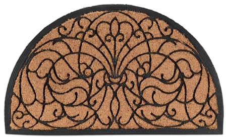 Relaxdays Fußmatte, Kokos & Gummi, halbrund, Ornamente, 100 x 60 cm, innen & außen, rutschfeste Schmutzfangmatte, Natur