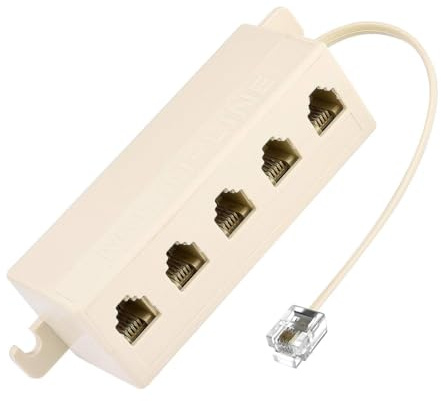 NFHK Adapter 5 Way Outlet 6P4C RJ11 RJ12 Telephone Phone Modular Jack Line Splitter Adapter Beige 1-in-5-out