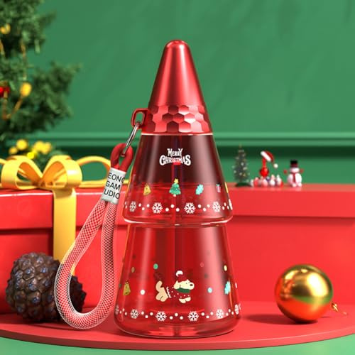 500ml Christmas Cups with Lids and Straws, Cute Xmas Tree Plastic Christmas Tumbler Reusable Xmas Tree Christmas Mugs for Iced Coffee Cold Water Juice Smoothies Teas for Girls Boys Gift (Red)