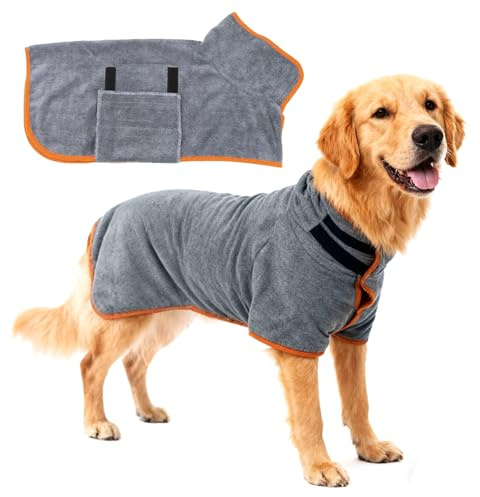 Accappatoio per Cani Ultra Assorbente Microfibra, Grigio, Taglia Media