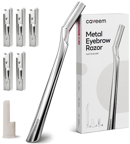 CAVEEM Rasoio Sopracciglia, Dermaplaning Viso Lametta Sopracciglia per Donne e Uomini, Rimuovere la Peluria di Pesca, 6 Lamette Acciaio Inox, Argento Opaco