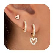 KINHOPI Ohrringe Gold 14K Vergoldet Creolen Klein Anhänger Mädchen Wasserfest Herz Goldene Ohrringe Damen Zirkonia Set für Mehrere Piercings Schmuck Geschenke, 3 Paar