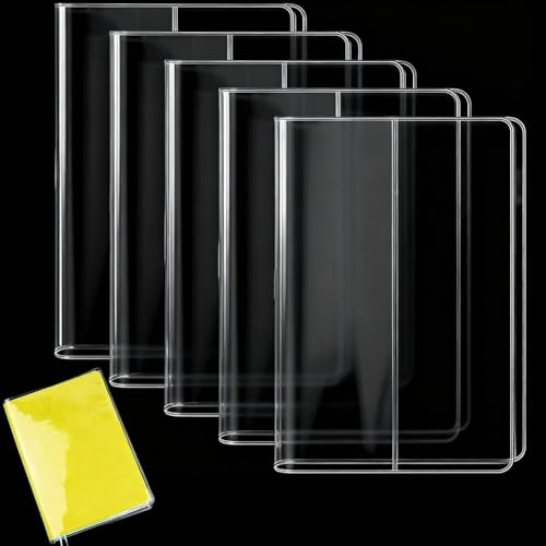 CRASPIRE 5 Confezione da 8.7 x 12.7 Pollici di Custodia Trasparente per Libri A5 Copertina in Plastica per Diario in PVC Impermeabile Custodia Protettiva Rettangolare Trasparente per Ufficio Agenda