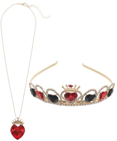 ORFOFE Ensemble Couronne et Collier de Cœur Rouge Tiare Princesse en Alliage et Verre Serrage-Tête Étincelant pour Mariage Anniversaire et Saint-Valentin