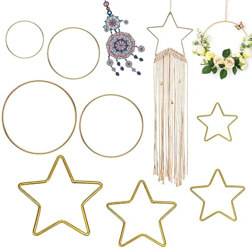 Anillos De Atrapasueños,8 aros metálicos tejidos, con formas circulares y estrelladas, ideales para decoraciones festivas o atrapasueños DIY (5/10/15/20 cm)