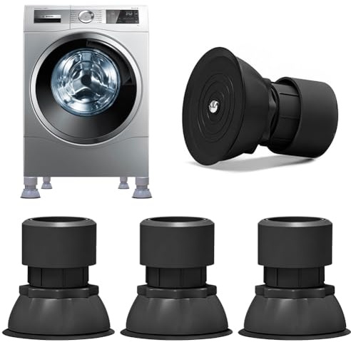 CEWROM Amortiguador de vibraciones para lavadora, 4 unidades de pies ajustables para lavadora, antivibraciones, amortiguador de vibraciones universal para lavadoras y secadoras (negro)