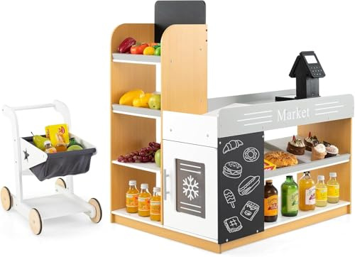 RELAX4LIFE Supermercado Juguete con Caja Registradora y Carrito de Compras