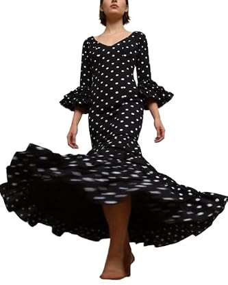 Genérico Traje de Flamenca Rosalía con Lunares Pequeños, para Señora, Estilo Flamenco Tradicional