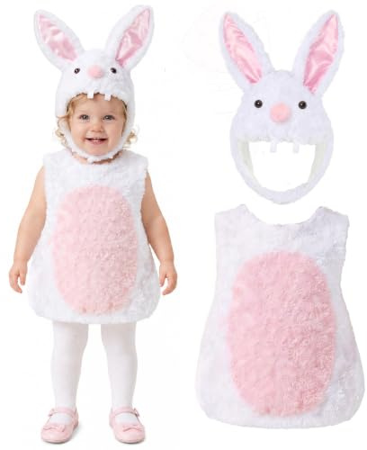 Beipegin Deguisement Lapin Enfant Fille,Grenouillere Animaux Body Bebe Combinaison Bonnet Oreilles de Lapin Deguisement Paques Halloween Carnaval
