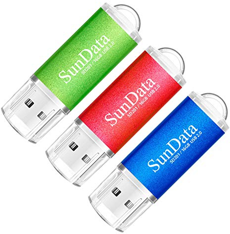 SunData 3 Pezzi 16GB Chiavetta USB Pen Drive 16GB Metallo USB2.0 Unità Memoria Flash Thumb Drive per Archiviazione Dati con Luce LED (3 colori: Blu Verde Rosso)
