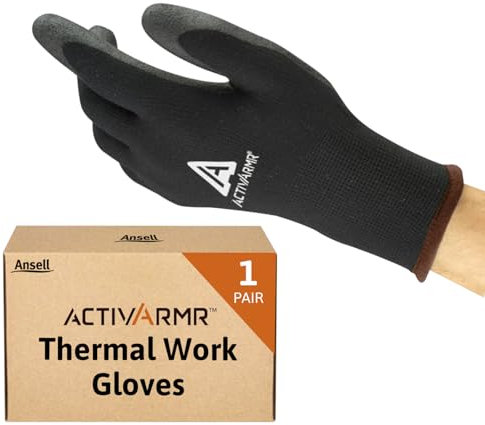 Ansell ActivArmr 97-631, Thermo-Handschuhe, Kältebeständige Arbeitshandschuhe Winter mit PVC-Beschichtung, Nylon Handschuhe für Griff und Fingerfertigkeit, Sicherheitshandschuhe, 1 Paar, Gr. S