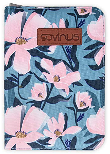 Sovinus Mutterpasshülle mit Rundum-Reißverschluss mit Fach für Ultraschallbilder - Geschenk zur Schwangerschaft - Mutter-Kind-Pass Hülle - Mutterpass Organizer mit 8 Taschen (Rosa Blumen)