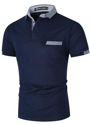 GHYUGR Kortärmad polotröja för män, kontrastfärger, golf, tennis, t-shirt, marinblå 01, XXL