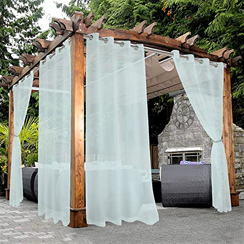 Bonzer genomskinliga utomhusgardiner för uteplats vattentäta – 2 paneler genomföring inomhus voile gardiner för vardagsrum, sovrum, veranda, pergola, cabana, 137 x 213 cm, havsskum