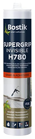 Bostik H780 Supergrip Invisible, Adhesivo Transparente Universal, Para pegado de elementos pesados delicados, Certificación Alimentaria, Transparente Cartucho 310 mL